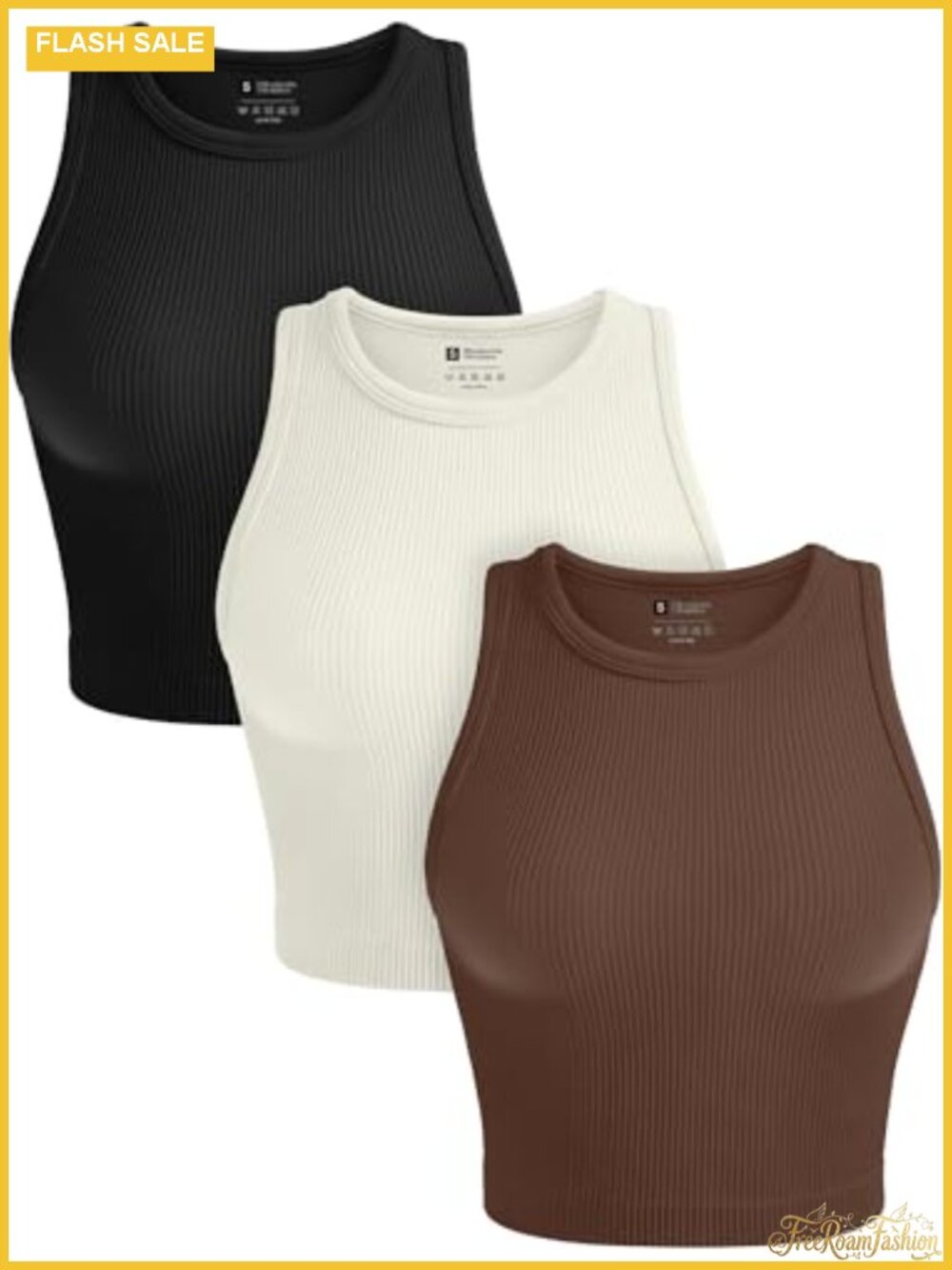 3 Pack Seamless Ribbed Racerback Crop Tank Tops High Neck Workout Yoga Shirts
